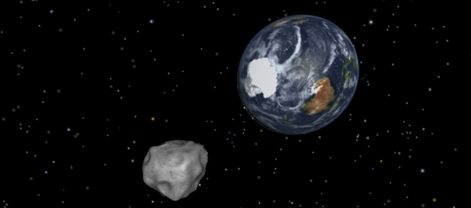Graphics of 2012 DA14 showing Earth flyby - image by NASA/JPL