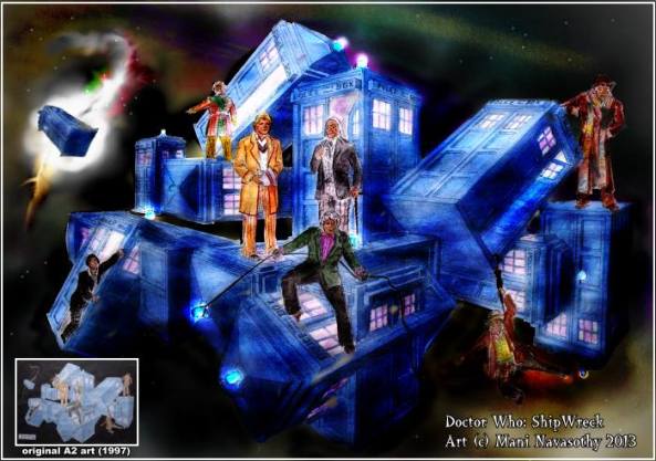 Doctor Who- Shipwreck (TARDIS crash) - sci-fi art by Mani Navasothy 1997 & 2013