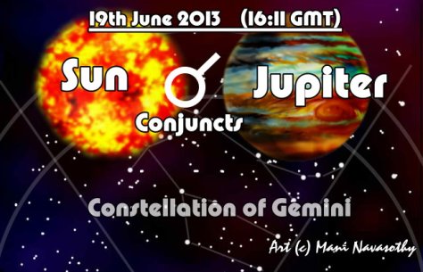 Jupiter conjuncts Sun 19june2013